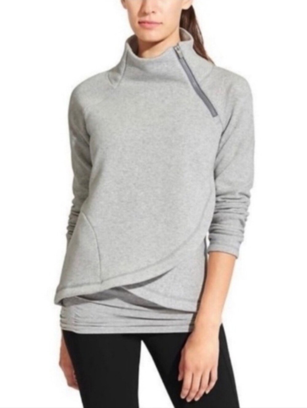 Athleta Cozy Karma Asym Pullover Heather Grey Sweatshirt